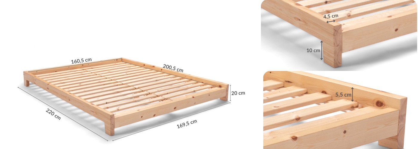 Wymiary Łóżko Futon Aischa 160cm