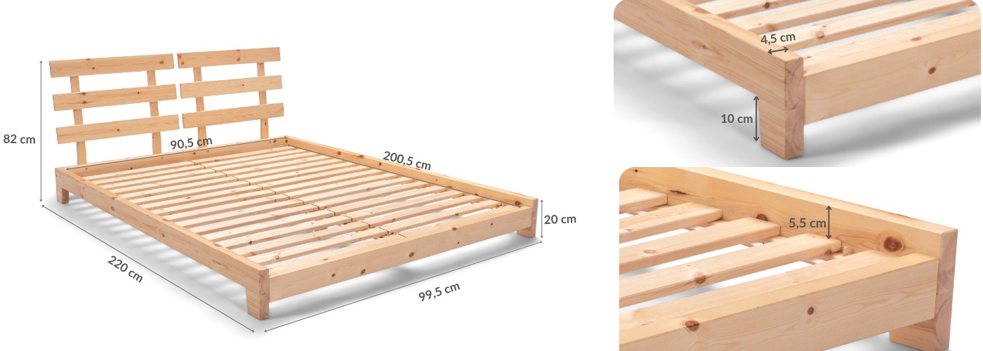 Wymiary Łóżko Futon Aischa 90cm