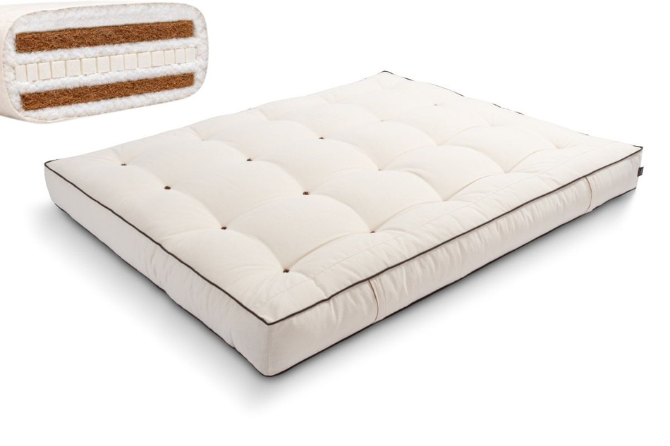 Materac 160x200 naturalny z lateksem i 2x kokosem - Futon Pascall Comfort Relax Hard Kedro Ecru