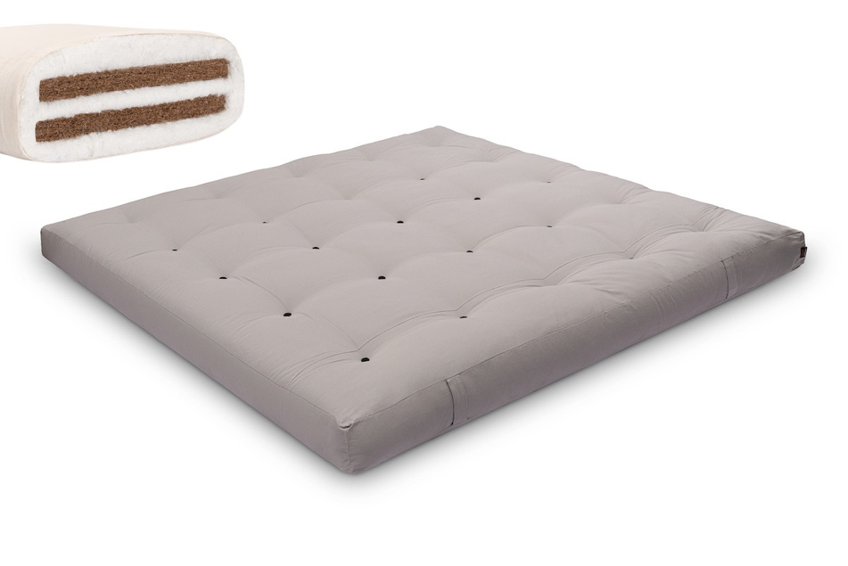 Futon Pascall Medium Duo Coco - Materac 200x200 Szary - naturalny z kokosem