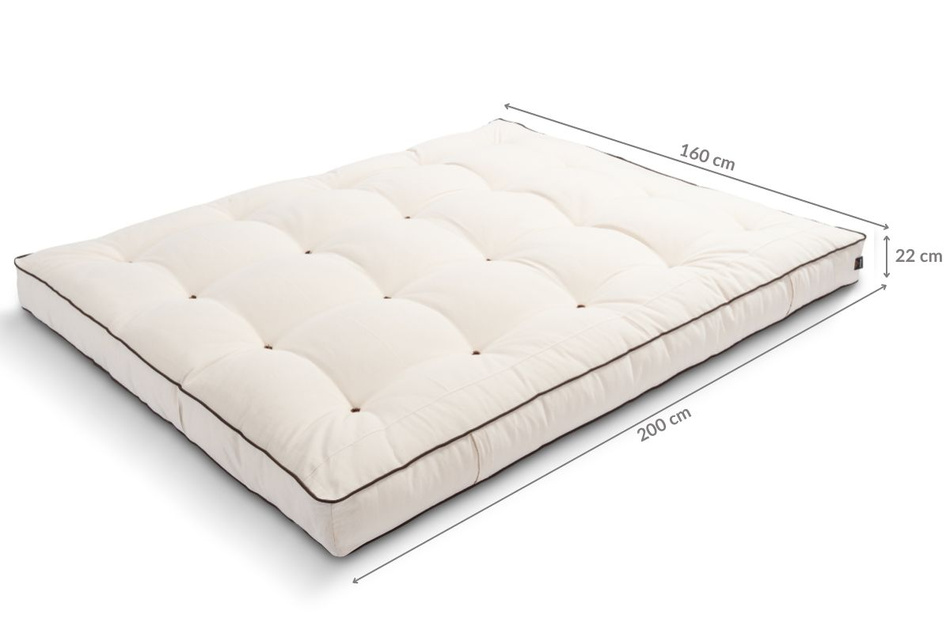 Materac 160x200 naturalny z wełną, kokosem i 2x lateks - Futon Pascall Comfort Wool Kedro Ecru
