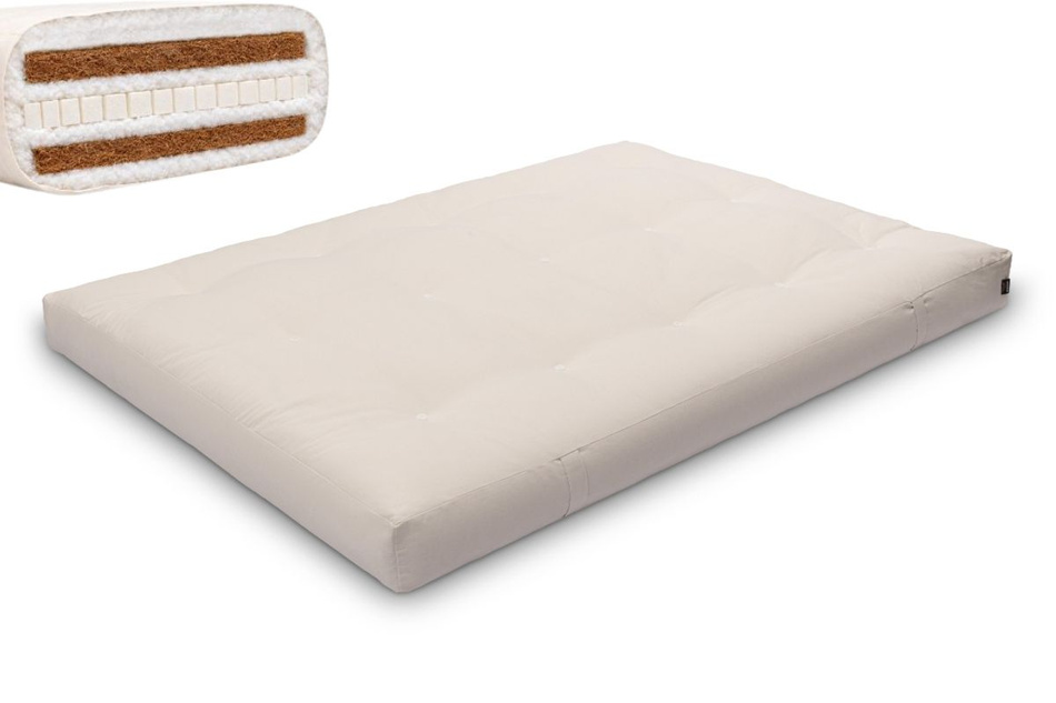 Materac 140x200 naturalny z lateksem i 2x kokosem - Futon Pascall Comfort Relax Hard Ecru