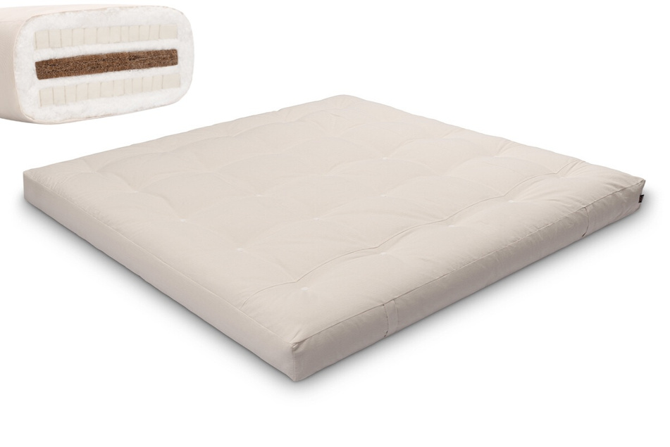 Materac 200x200 naturalny z kokosem i 2x lateks - Futon Pascall Comfort Relax Ecru