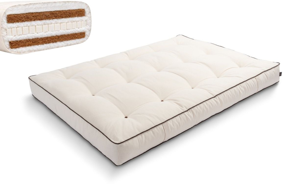 Materac 120x200 naturalny z lateksem i 2x kokosem - Futon Pascall Comfort Relax Hard Kedro Ecru