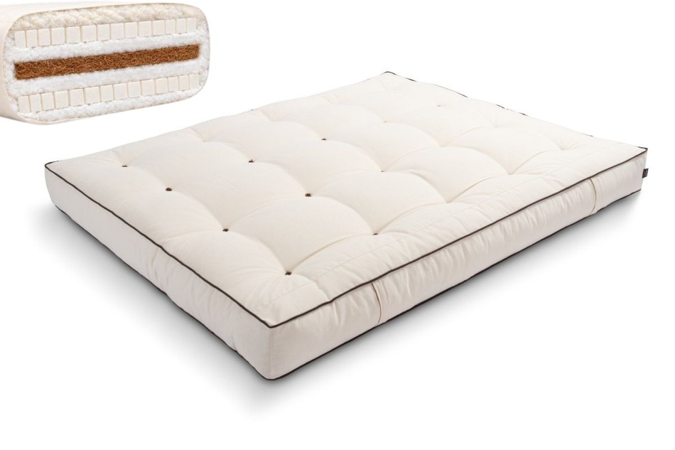 Materac 160x200 naturalny z wełną, kokosem i 2x lateks - Futon Pascall Comfort Wool Kedro Ecru