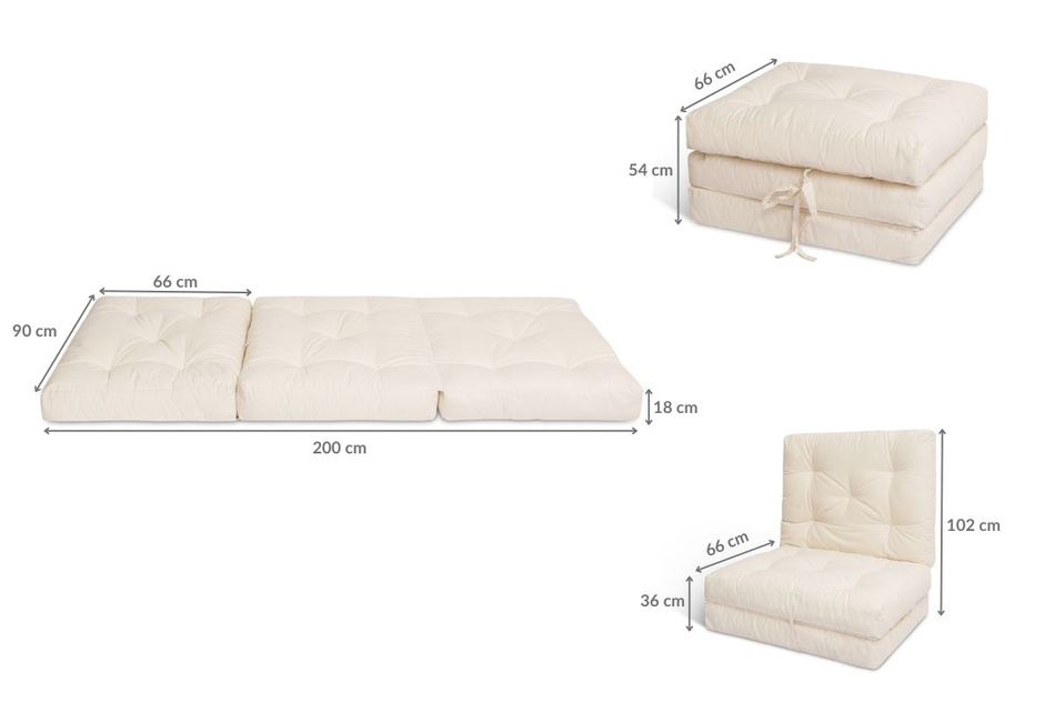 Materac Składany 90x200 - Futon Pascall Flex Natural Bordowy