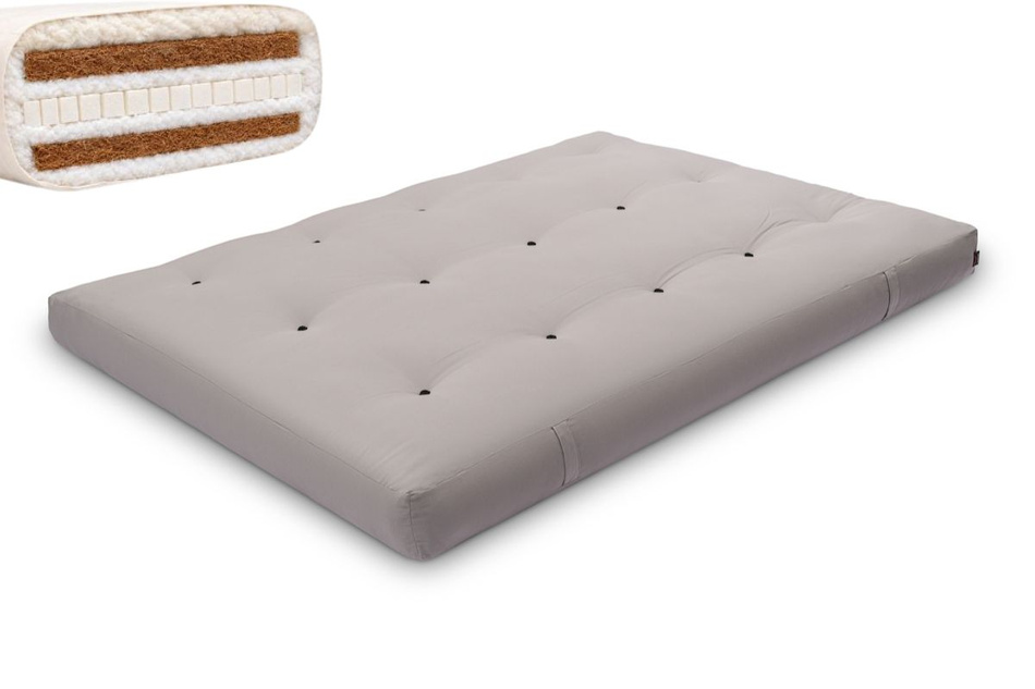 Materac 140x200 naturalny z wełną, lateksem i 2x kokosem - Futon Pascall Comfort Wool Hard Szary