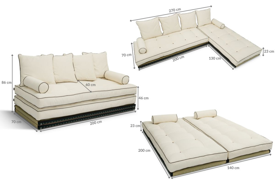 Narożnik Tatami Medium Duo Coco Kedro 70x200 - Pascall Futon Ecru