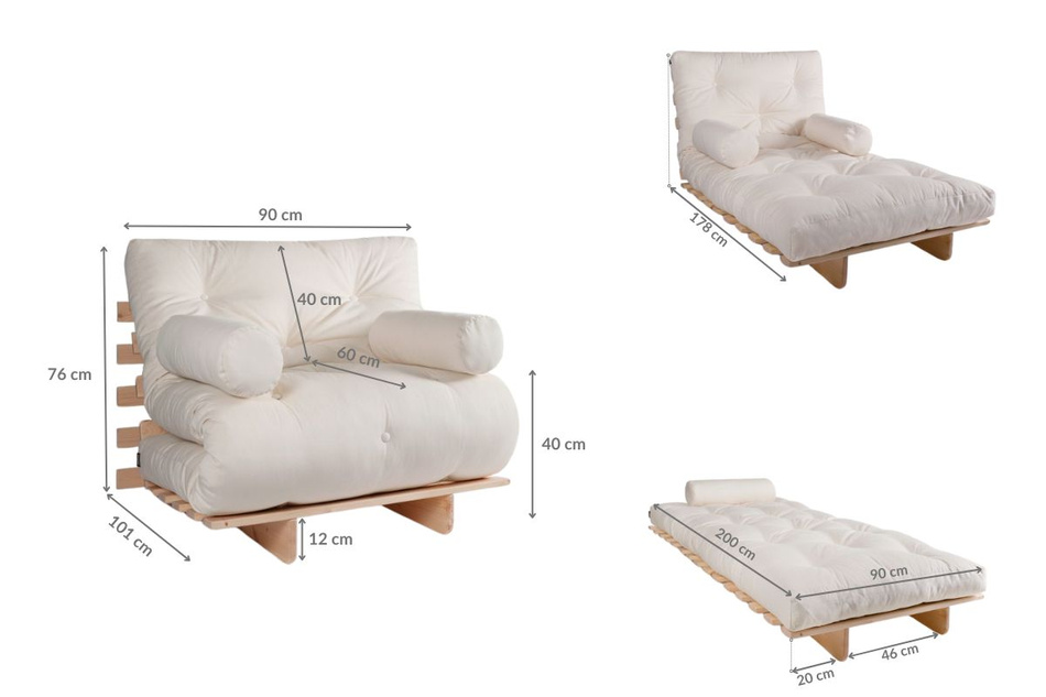 Sofa rozkładana 90x200 - Slim Comfort Black - Pascall Futon Modrakowy