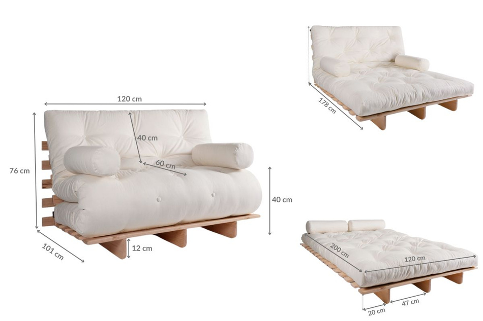 Sofa rozkładana 120x200 - Slim Comfort Classic - Pascall Futon Khaki