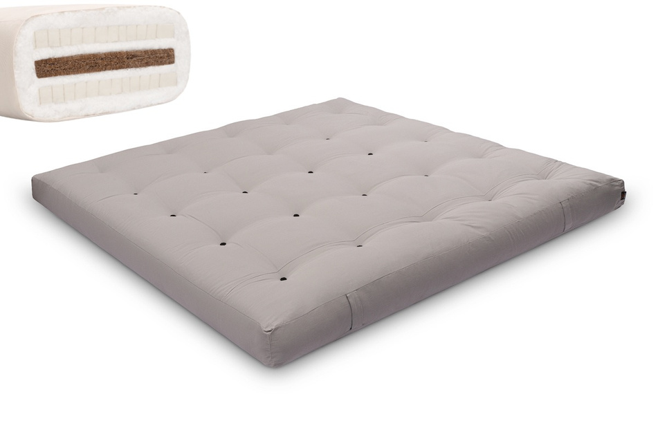 Materac 200x200 naturalny z kokosem i 2x lateks - Futon Pascall Comfort Relax Szary