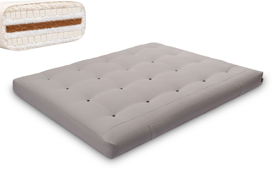 Materac 160x200 naturalny z wełną, kokosem i 2x lateks - Futon Pascall Comfort Wool Szary