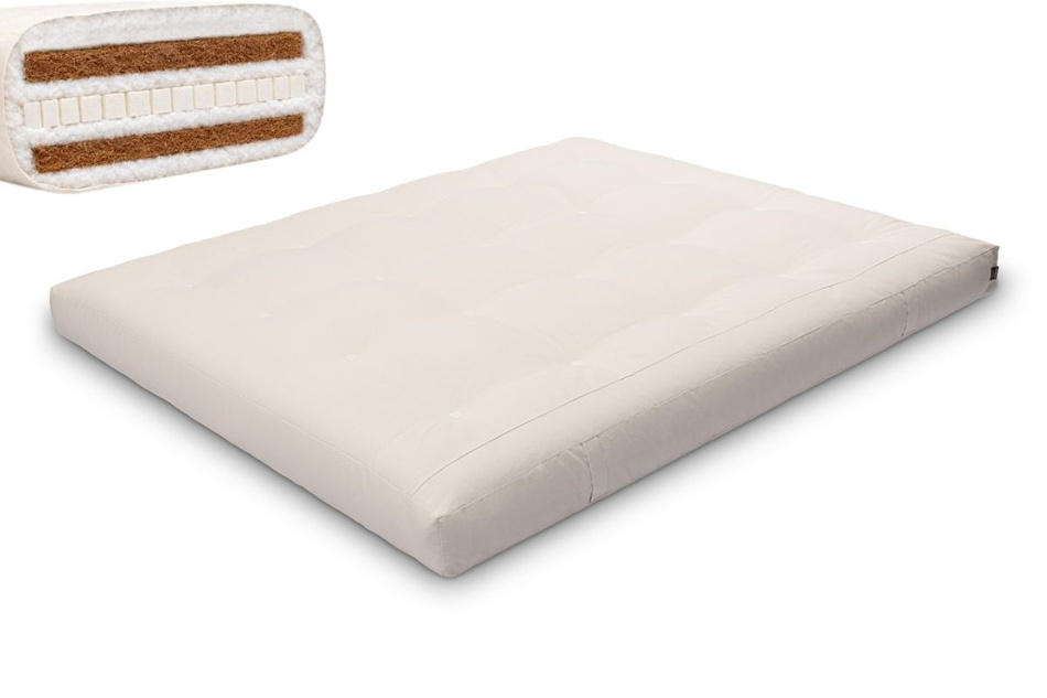 Materac 160x200 naturalny z lateksem i 2x kokosem - Futon Pascall Comfort Relax Hard Ecru